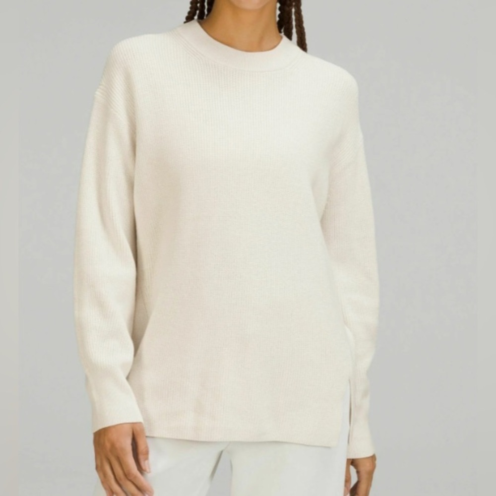 Lululemon Athletica Merino Wool-Blend Ribbed Crewneck Sweater White Opal Size 4